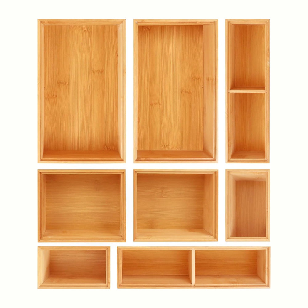 Bamboo Drawer Organizer Set, 8 PCS Multi-Use Wood Drawer Storage Boxes, Junk ...