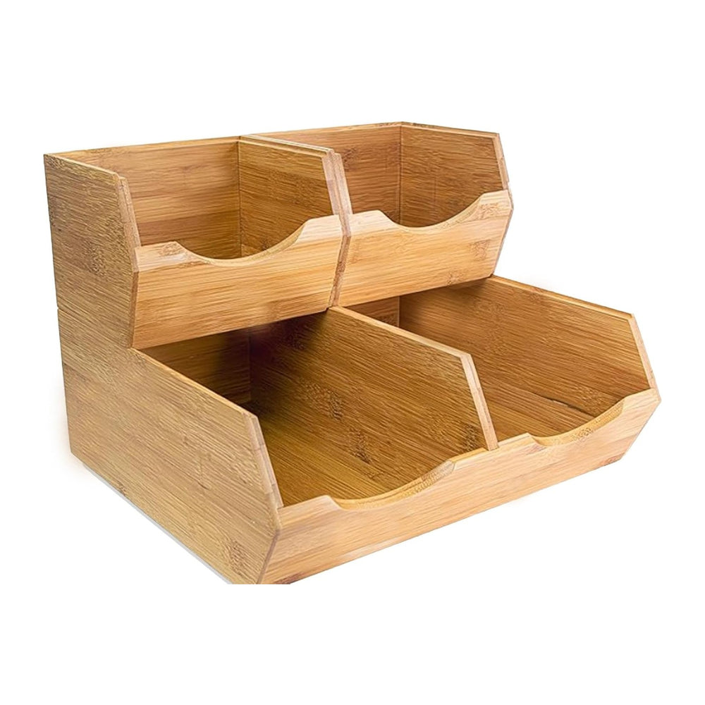 Bamboo Pantry Storage Bins Set of 3, Stackable Desktop Organizer