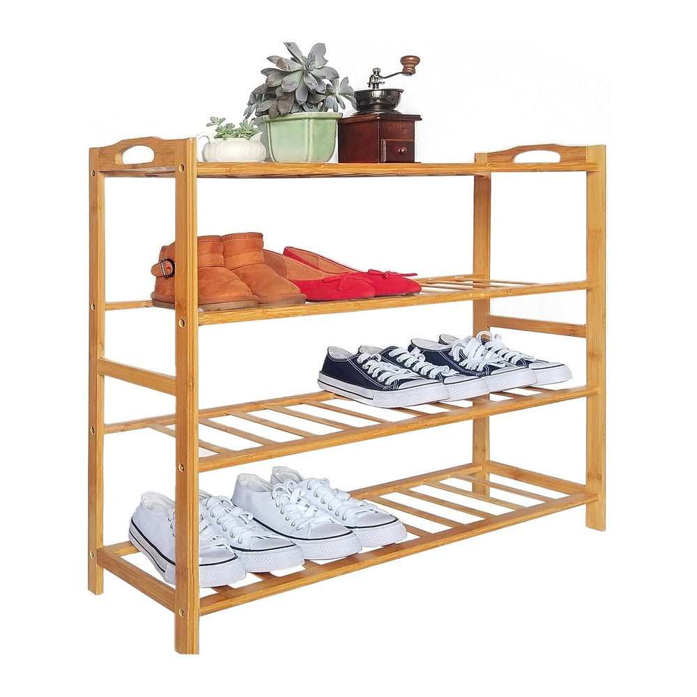 Bamboo Shoe Rack 4 Tier Shoe Organizer for Closet Entryway Shoe Shelf for Hom...
