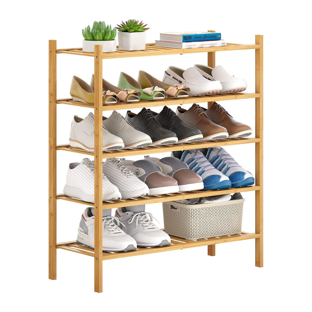 Bamboo Shoe Rack Stackable Storage Organizer for Unit Entryway Hallway and Cl...