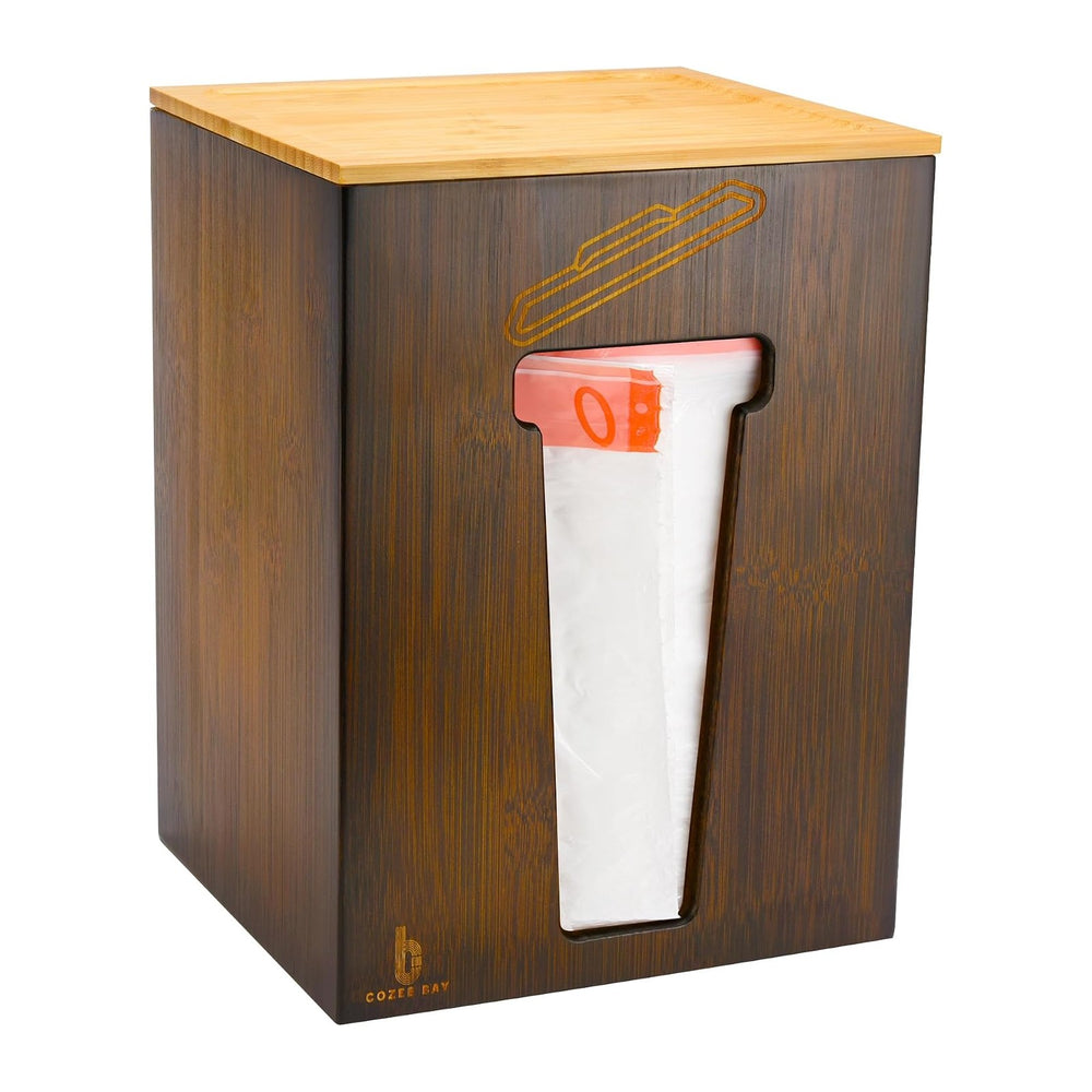 Bamboo Trash Bag Dispenser with Lid, Trash Bag Holder Organizer, Garbage Bag ...