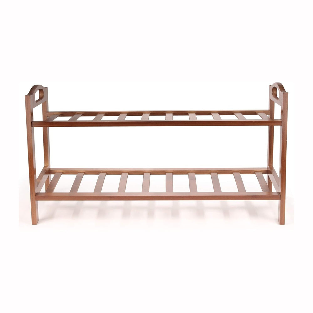 BambooMN 2-Tier Bamboo Wood Shoe Rack, for Entryway or Doorway - Brown Finish...
