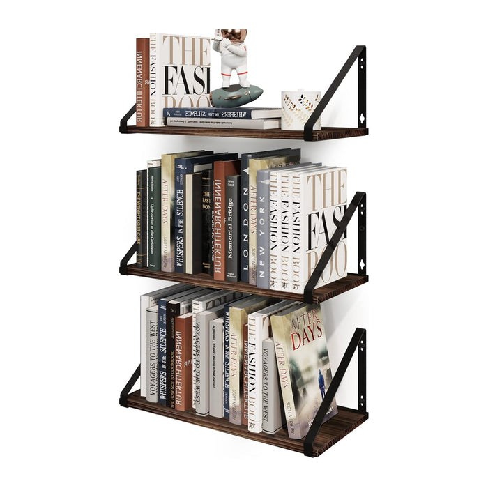 BAMEOS Floating Shelves Rustic Wood Wall Shelf, Small Bookshelf for Living Room, Office, Bedroom, with Metal Bracket