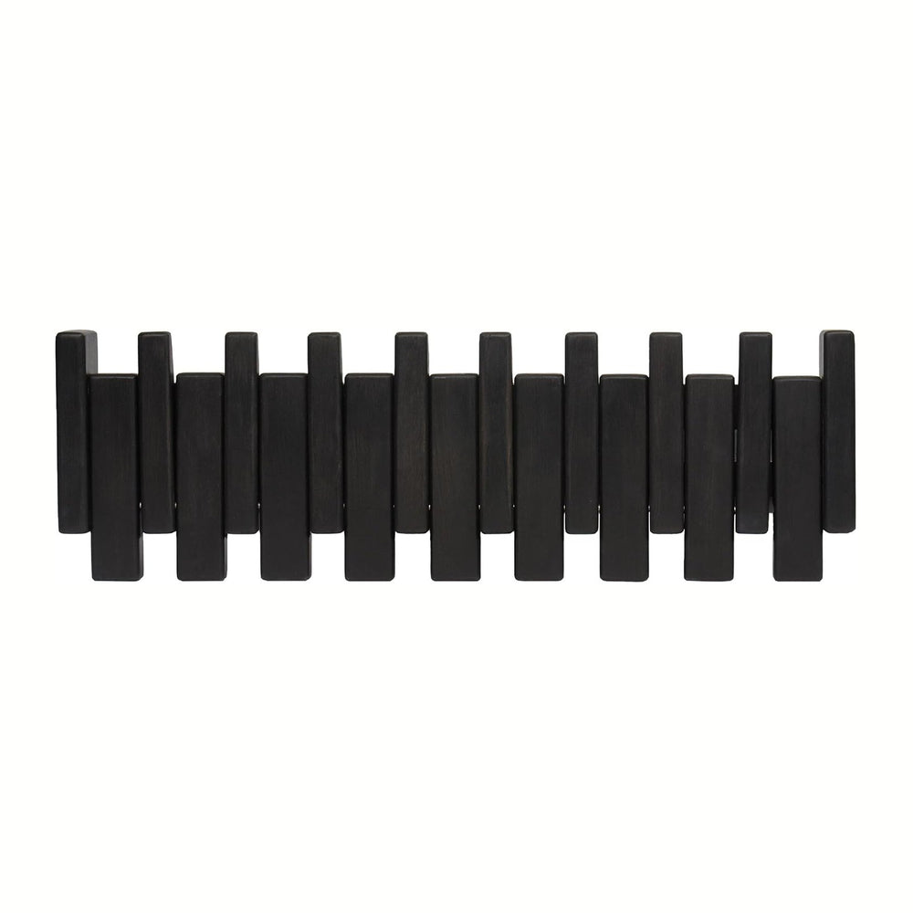 Beech Piano Key Coat Rack with 8 Flip Hooks, Black