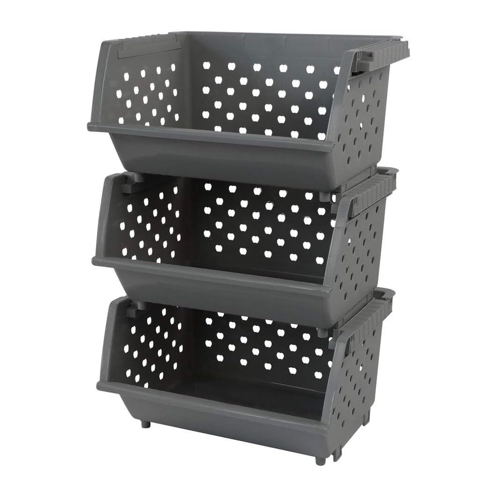 Begale 3-Pack Gray Plastic Stackable Detachable Storage Bin