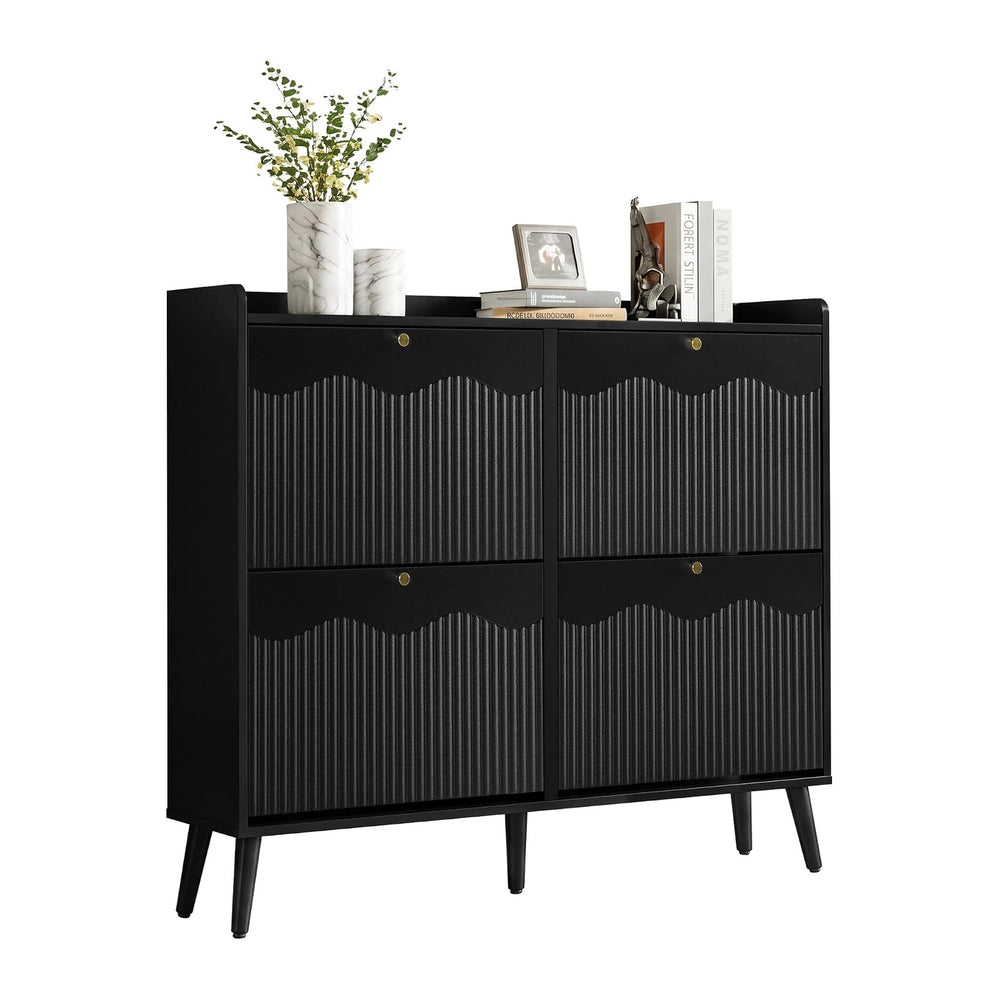 BERRYMERRY Black 47.2” Shoe Storage Cabinet with 4 Flip Drawers