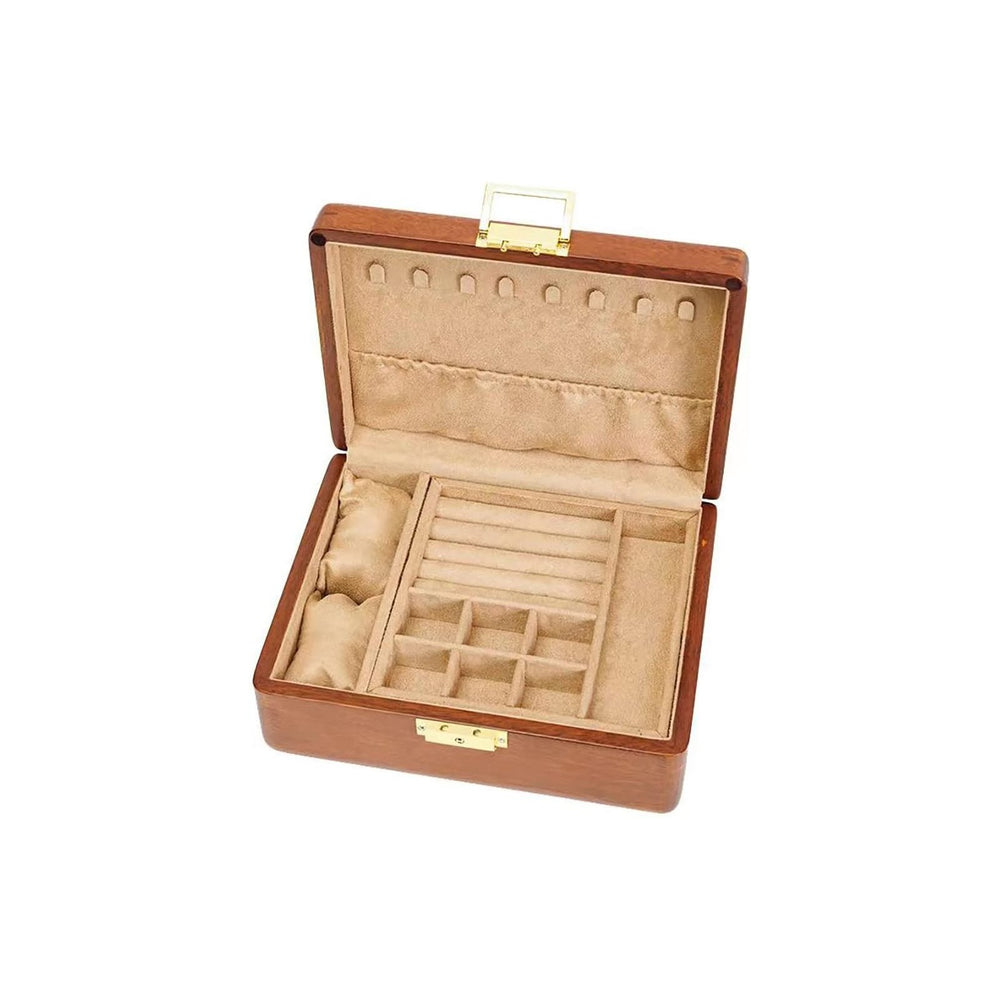 Bescott 2 Layer Solid Wooden Jewelry Box with Lock and Key for Women Men Vint...