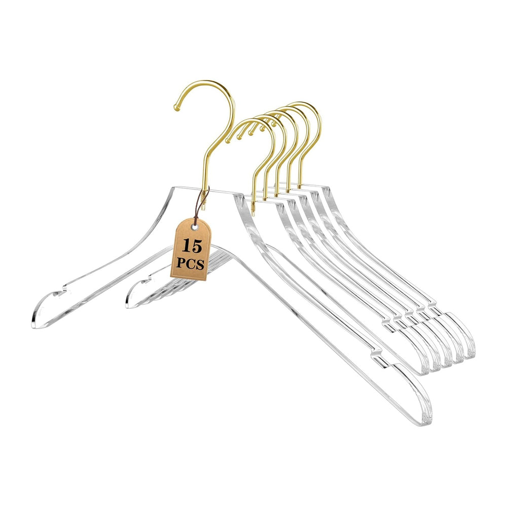 Besser 15 Pack Acrylic Hangers with Gold,Acrylic Clear Hanger,Premium Crystal...