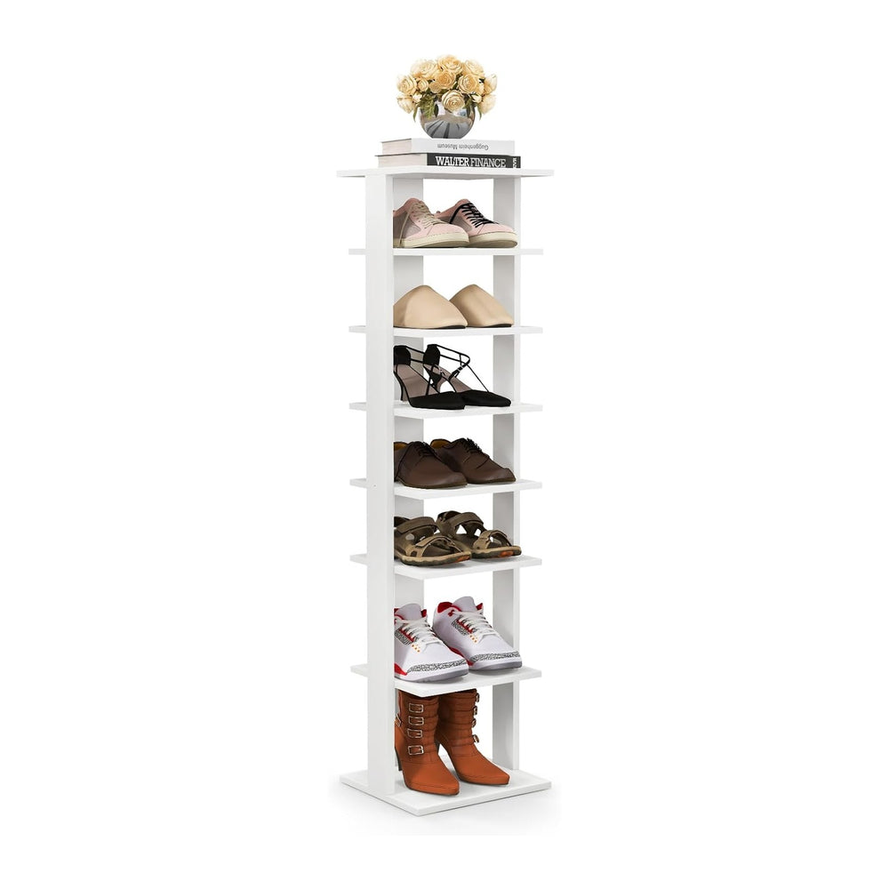 BETTARY 8 Tier Vertical Shoe Rack, Narrow Wooden Corner Shoe Organizer for Sm...