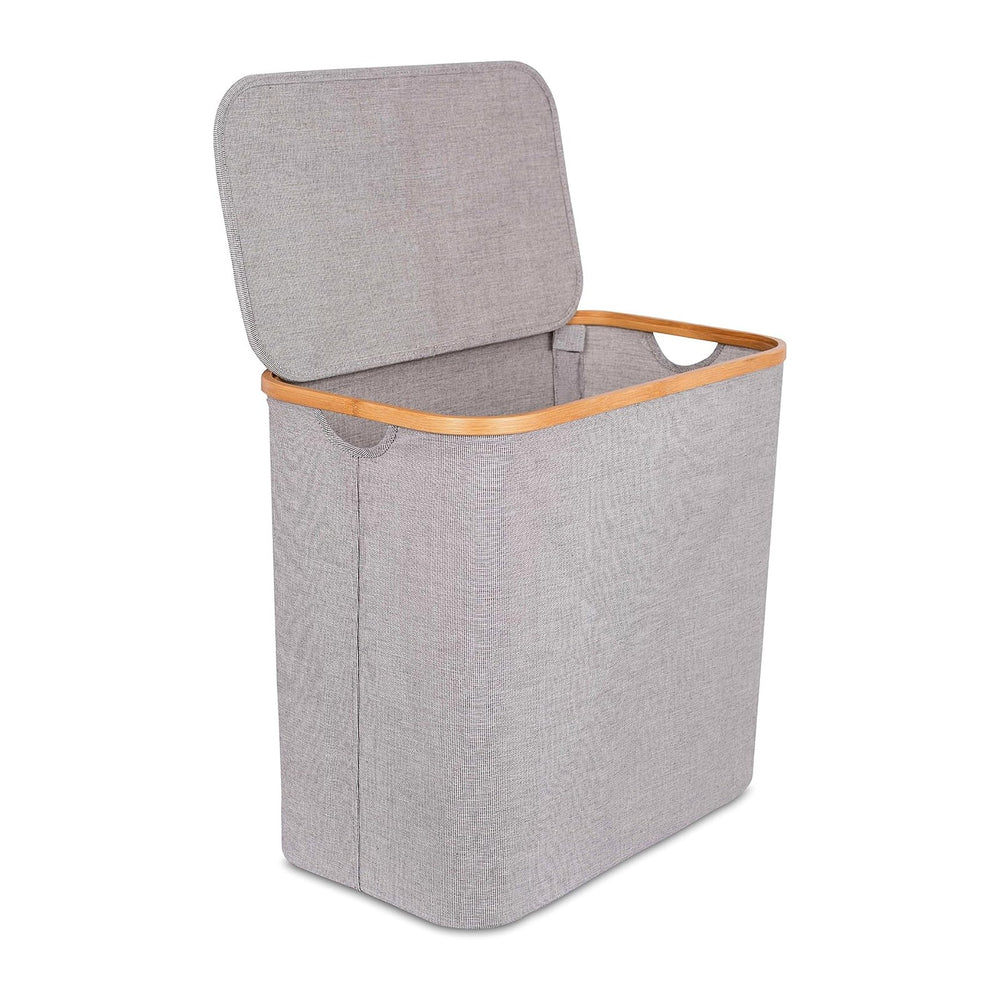 BirdRock Home Bamboo & Canvas Hamper | Single Laundry Basket with Lid | F...