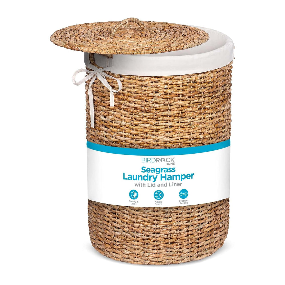 BIRDROCK HOME Seagrass Laundry Hamper with Lid & Liner - Handwoven Round ...