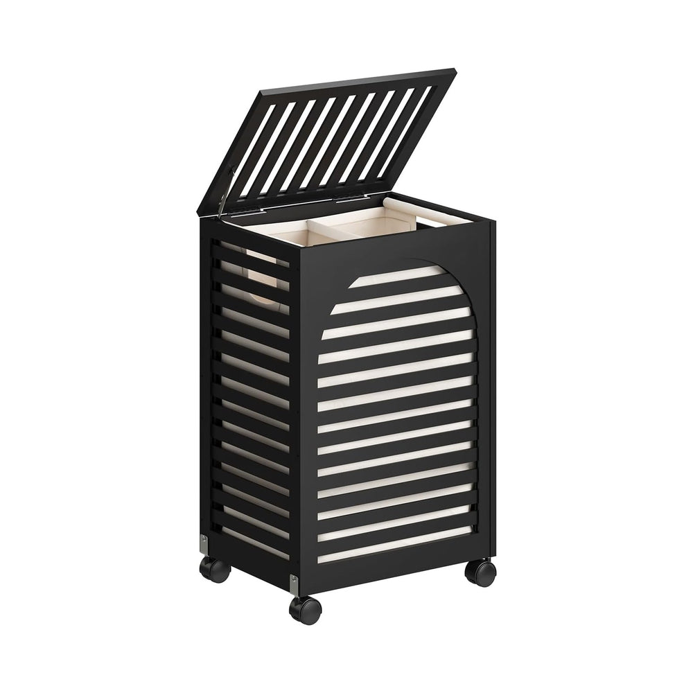 Black Laundry Hamper with Wheels, Laundry Basket with Lid, 22.5 Gallon (85L) ...