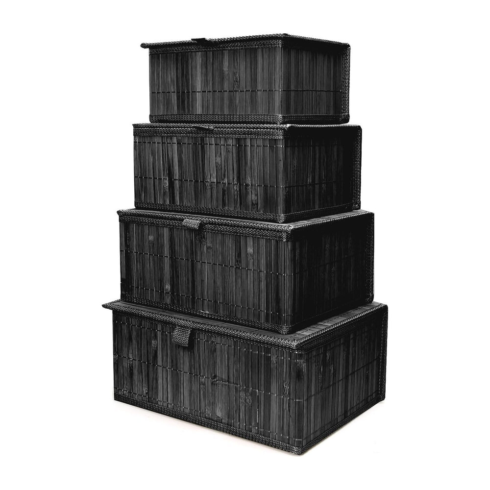 Black Wicker Baskets with Lids, Set of 4