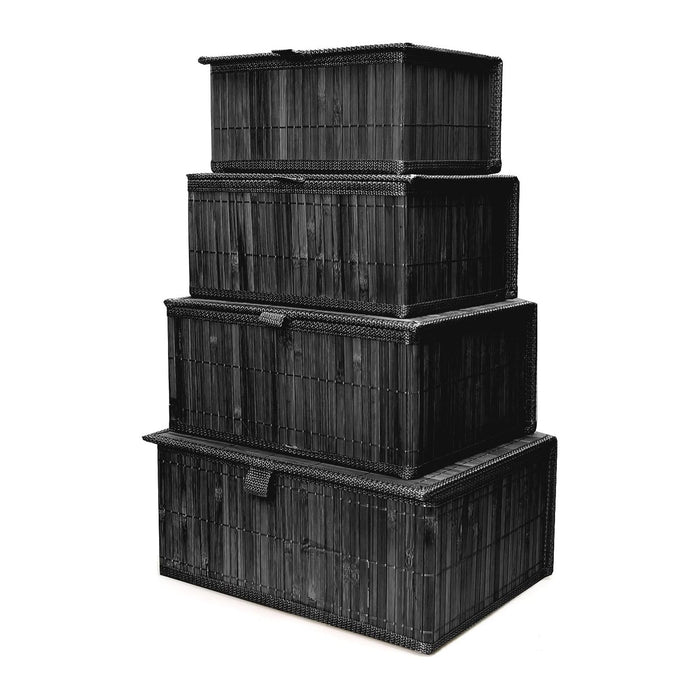 Black Wicker Baskets with Lids, Set of 4