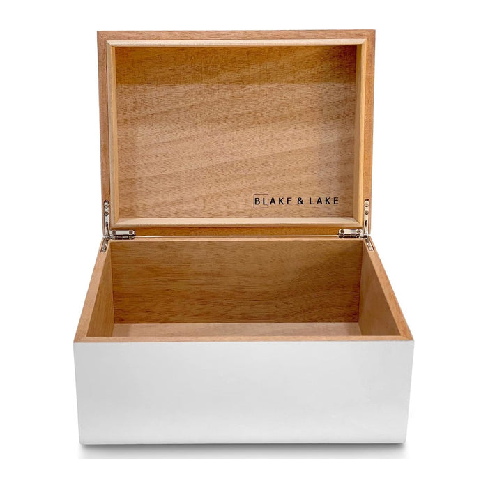 Blake & Lake Large Wooden Keepsake Box - White, Hinged Lid - Decorative Storage Box for Jewelry and More