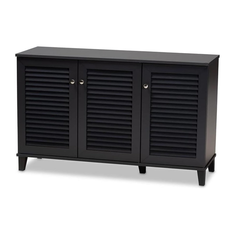 BOWERY HILL Contemporary Wood 8-Shelf Shoe Cabinet, Dark Gray Finish, Solid a...