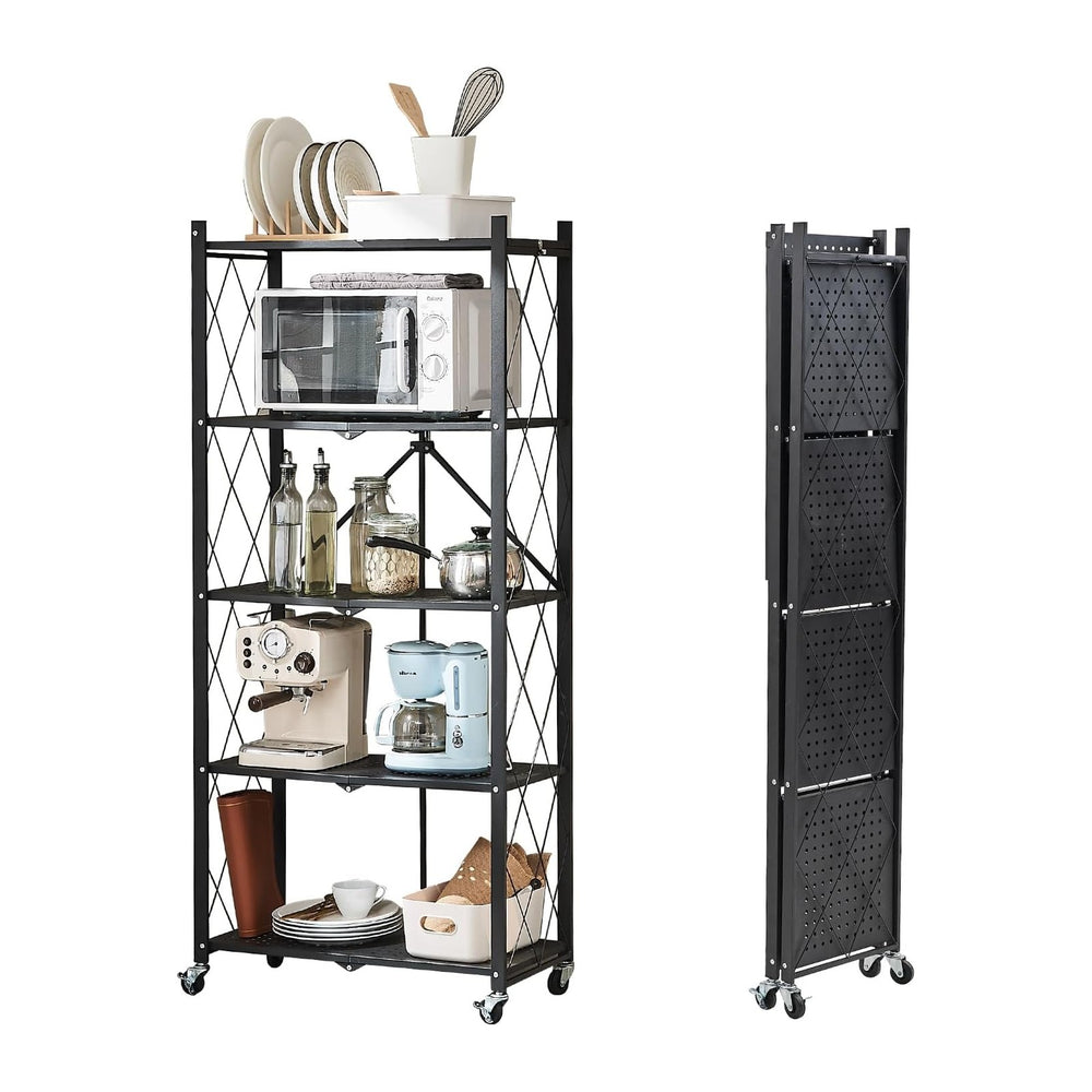 BRIAN & DANY 5-Tier Foldable Storage Shelves with Wheels, Folding Metal R...