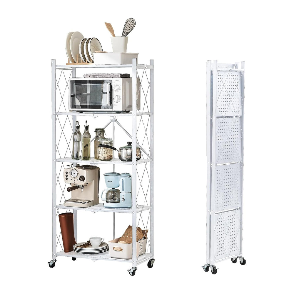 BRIAN & DANY 5-Tier Foldable Storage Shelves with Wheels, Folding Metal R...