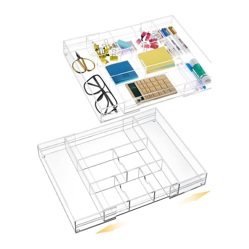 Briwooody 2 Pcs Acrylic Desk Drawer Organizer Maximum 12 x 18 x 2.1 Inch Expa...