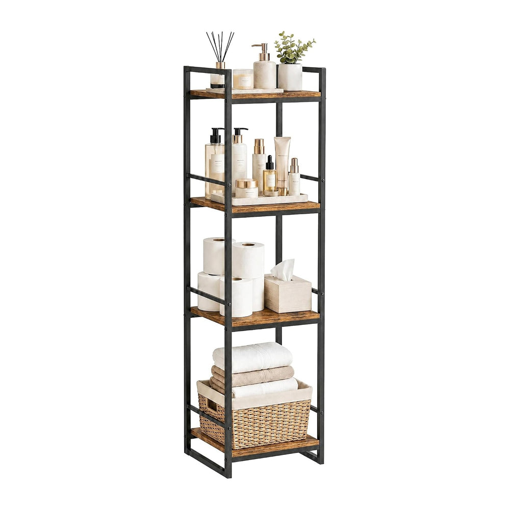 BYFU 4 Tier Bathroom Storage Open Shelf Rustic Brown Metal Corner Rack