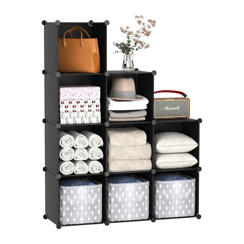 C&AHOME Cube Storage Organizer, 9-Cube Bookcase, Closet Cabinet Black
