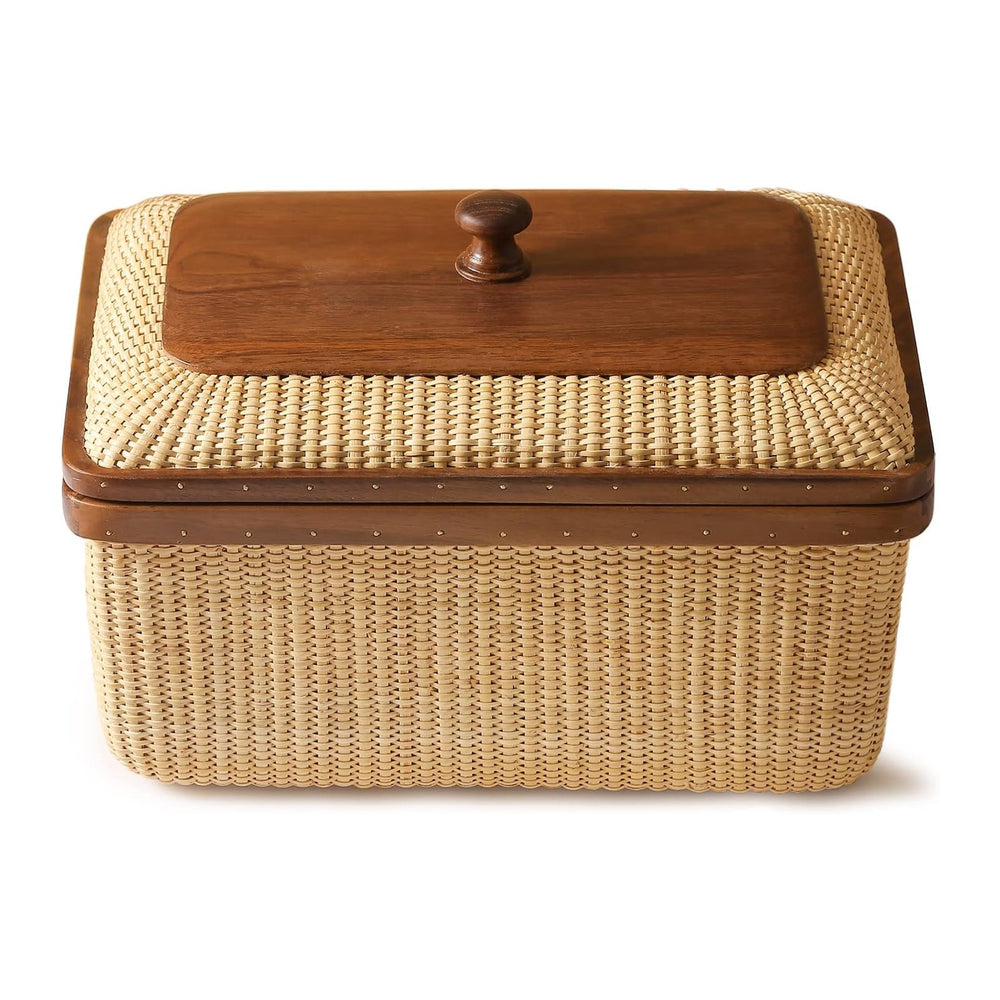 Cane-on-cane weave Storage Basket Box with Lid Multifunctional Storage Organi...