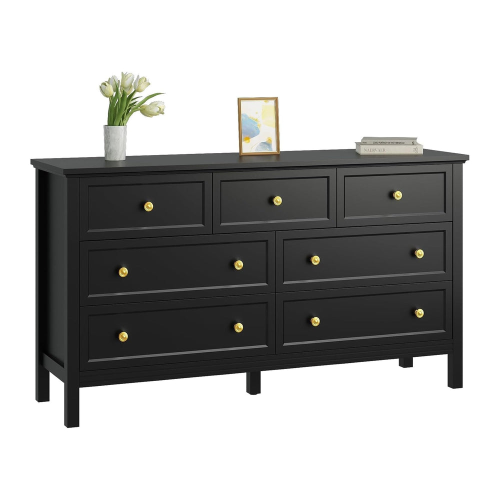 CARPETNAL 55" Black Dresser for Bedroom, 7 Drawer Black and Gold Dresser...