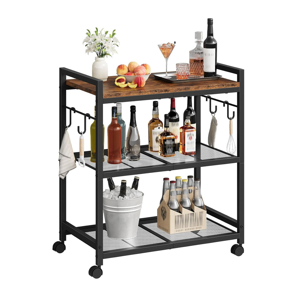 CHOEZON 3-Tier Rolling Bar Cart, Vintage Metal Kitchen Cart with Wheels, Mobi...
