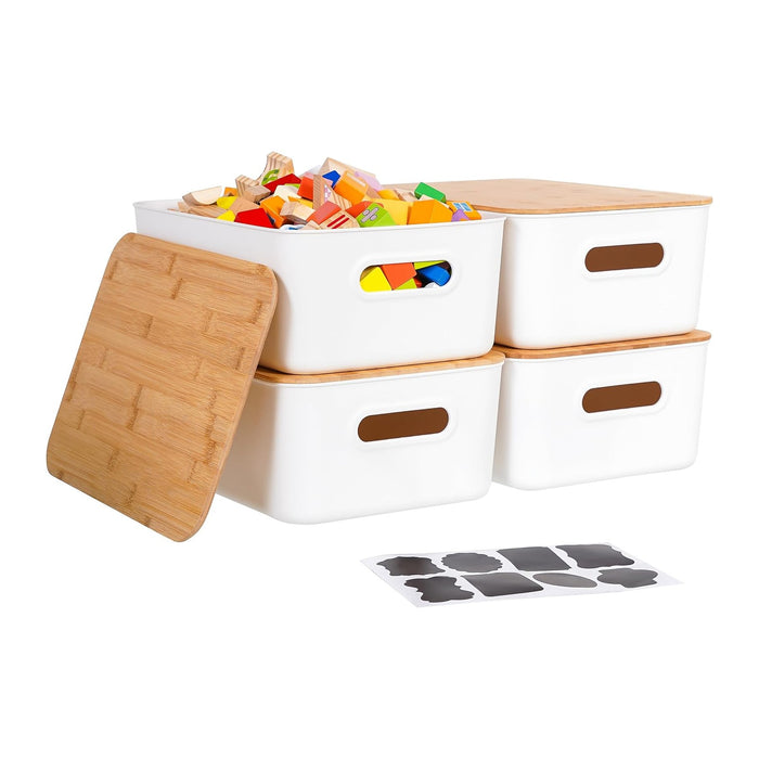 Citylife 16QT Storage Bins with Bamboo Lids, Stackable with Handles, 4-Pack