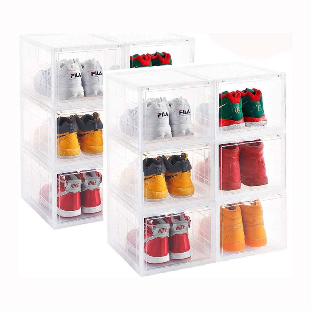 Clear Storage Box Womens Mens Shoe Display Box Plastic Foldable Stackable Sho...