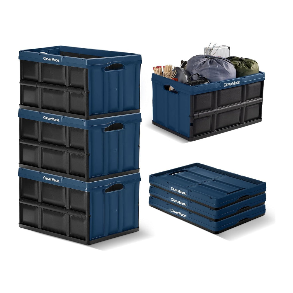 CleverMade Collapsible Storage Bins, 62L 3 Pack, 100 lb Stackable, Ocean