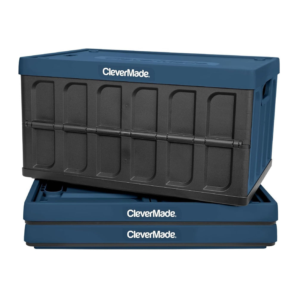 CleverMade Collapsible Storage Bins With Lids, 62L 3 Pack, 100 lb, Ocean