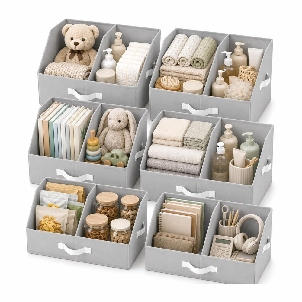 Closet Organizers Storage, Medium Collapsible Bin 6pc, Light Gray