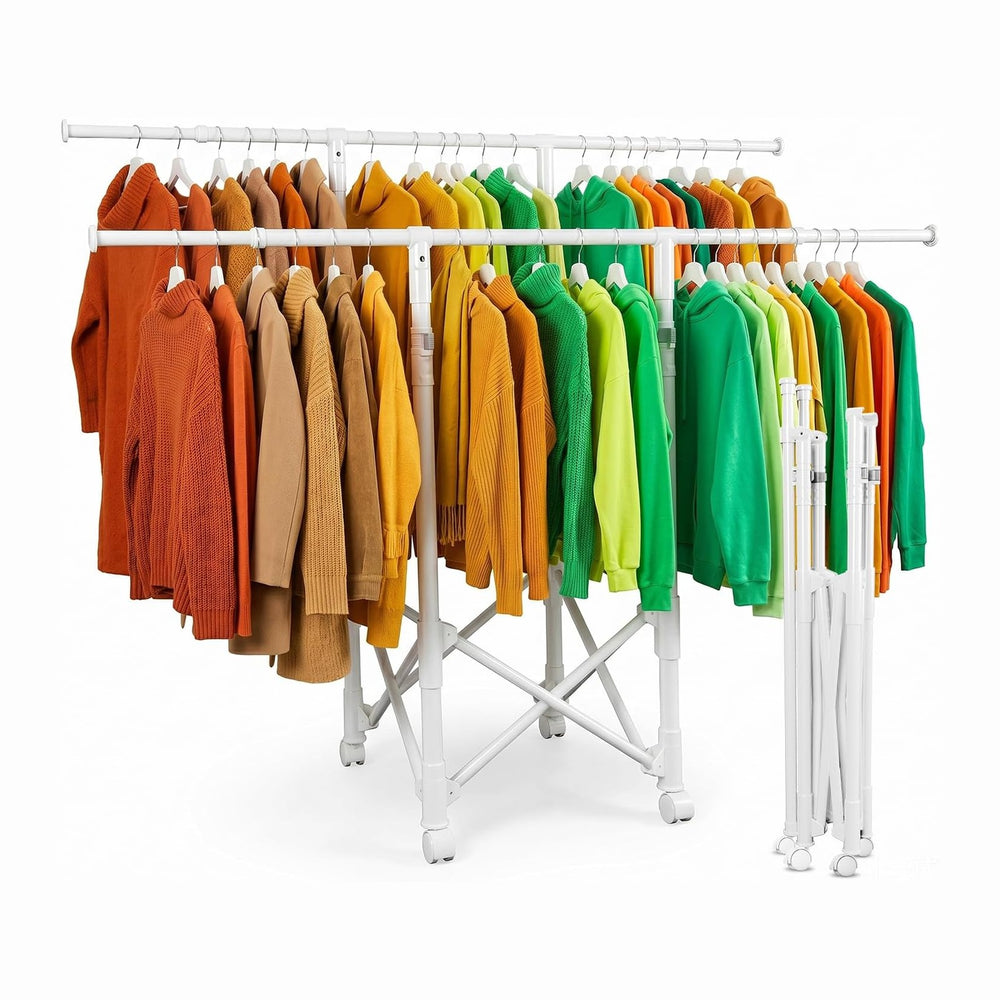 Clothes Rack, Rolling Clothes Drying Rack for Hanging Clothes Portable Foldab...