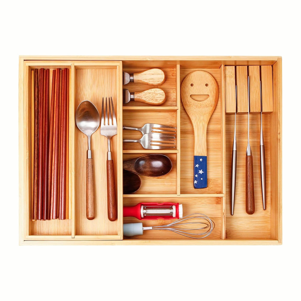 COIWAI Double Layer Bamboo Drawer Organizer Cutlery Utensil Silverware Drawer...