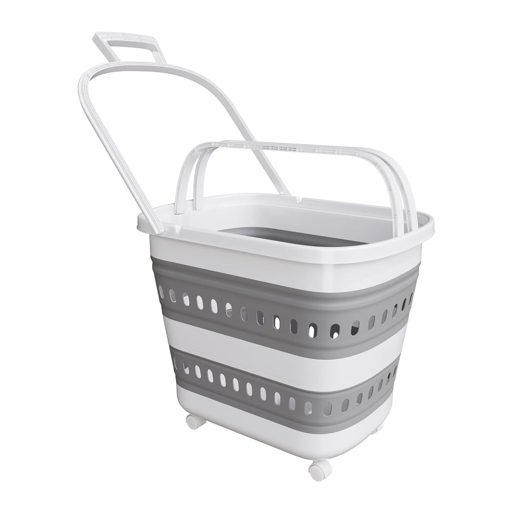 Collapsible Plastic Rolling Laundry Basket Hamper with Wheels, 45L Portable R...