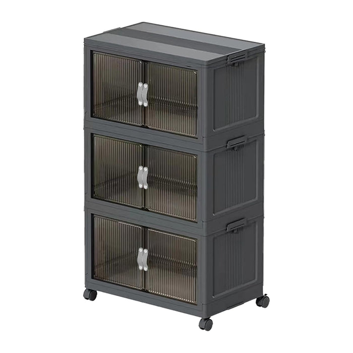 Collapsible Storage Bins with Lids and Front Doors, Heavy-Duty Stackable Plastic Organizers, Folding Utility Storage Boxes for Garage, Office, Pantry and Home (3, Dark Grey, 19 Gal/Rack)
