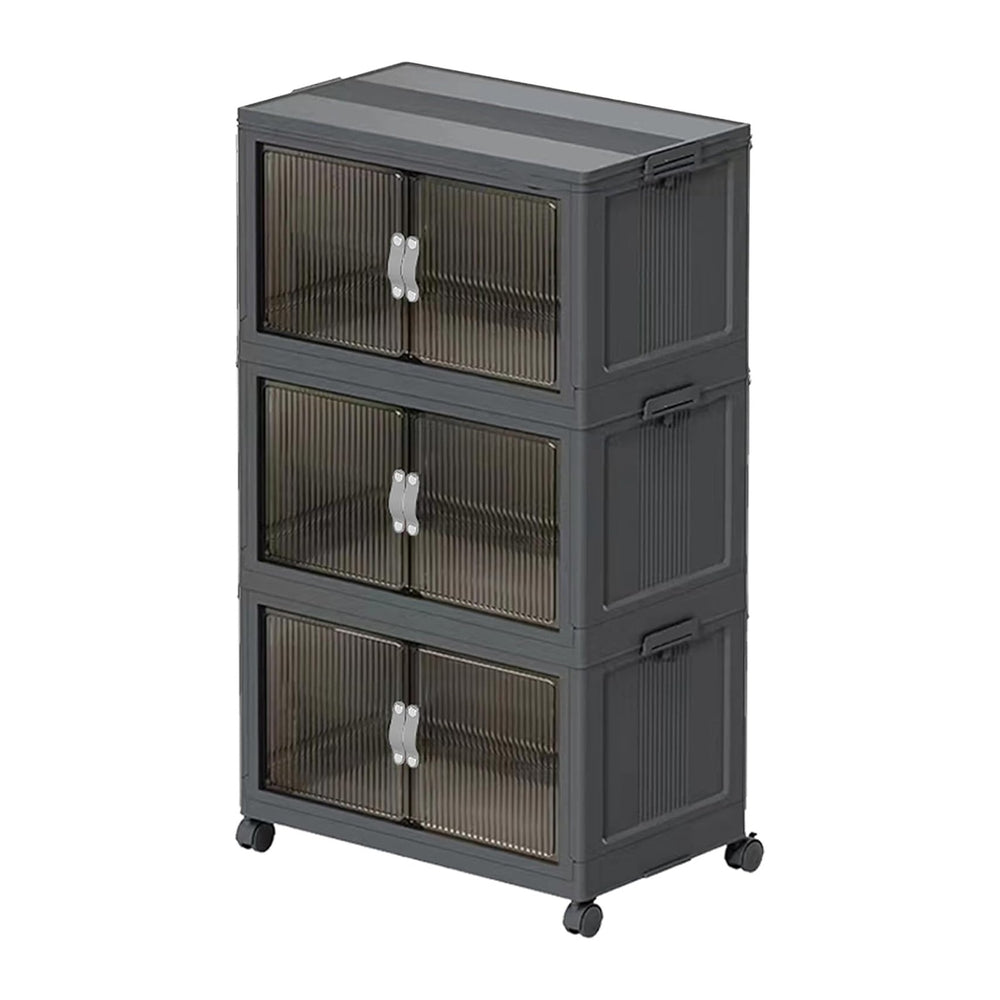 Collapsible Storage Bins with Lids and Front Doors, Heavy-Duty Stackable Plas...