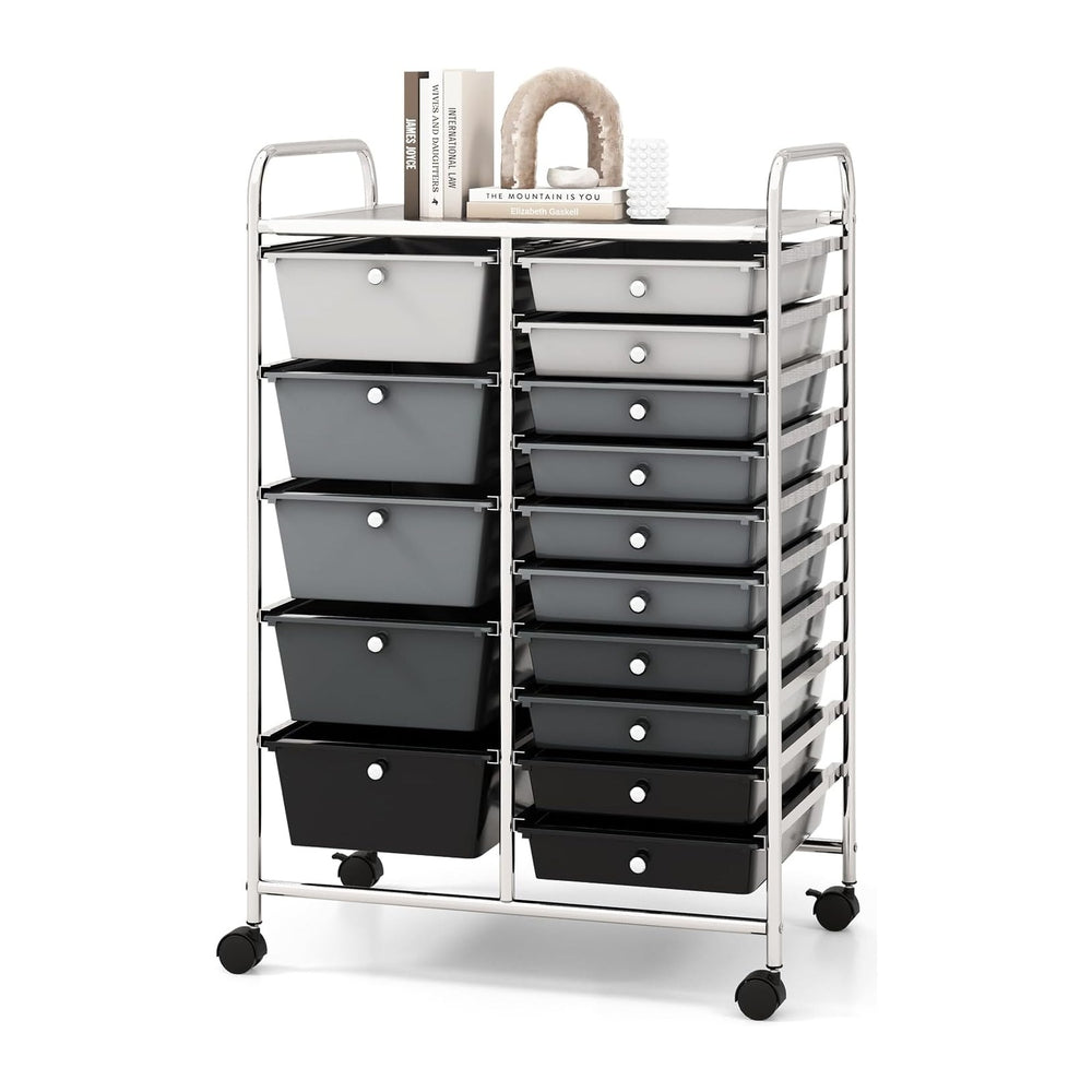 COSTWAY 15 Drawer Rolling Storage Cart, Mobile Storage Organizer