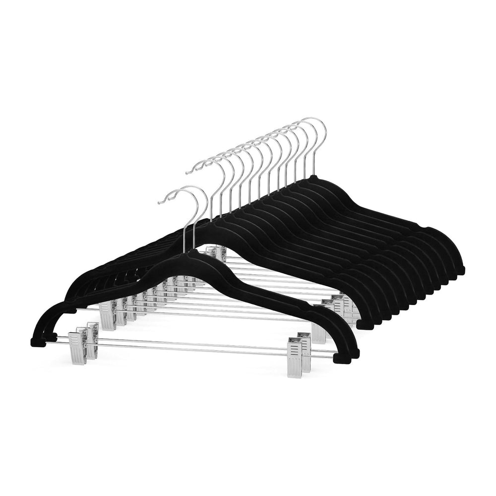 Cozymood Velvet Pants Hangers 36 Packs, Skirt Hangers with Clips - Black