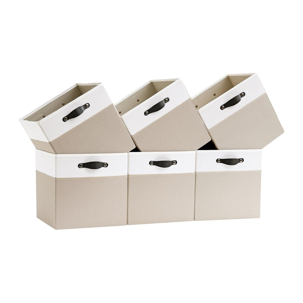 Cube Storage Bins | 11.8"x11.8"x9.8", Beige & White, 6 Pack