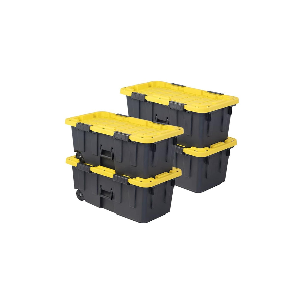CX 20-Gallon Heavy Duty Stackable Lidded Storage Bins with Wheels, 4 Pack