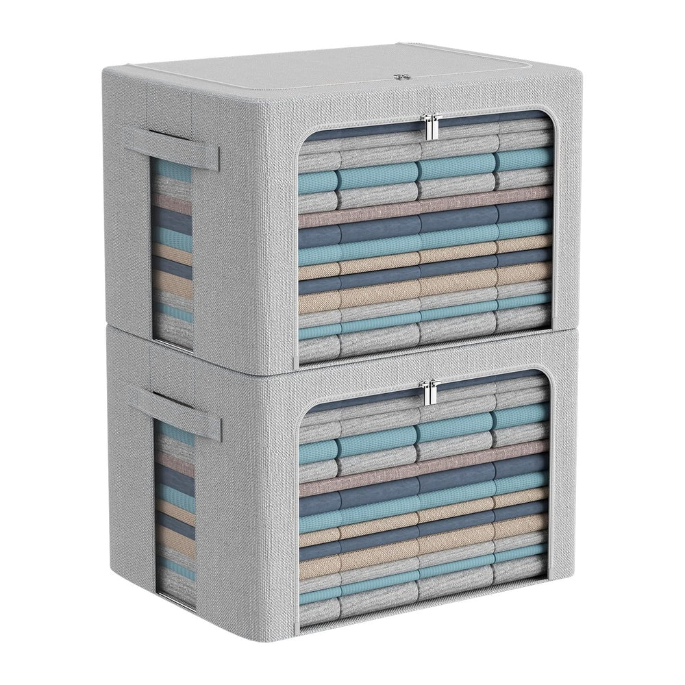 CYhom 2Pack Extra Large Clothes Storage Bins Box - Linen Fabric Foldable Stac...
