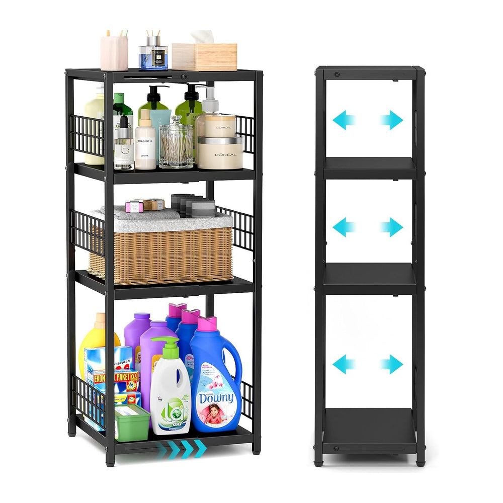 DAOUTIME Expandable Slim Storage Shelf, 4 Tier Metal Shelving Unit for Bathro...
