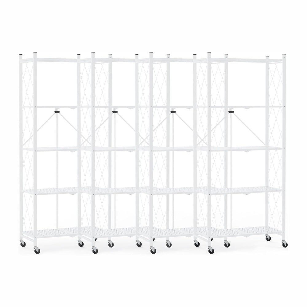 DEANIC 5 Tier Foldable Storage Shelves with Wheels, Large Capacity Shelving U...