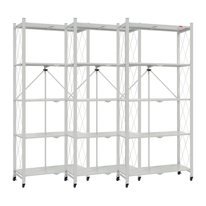 DEANIC 5 Tier Foldable Storage Shelves with Wheels, Large Capacity Shelving Unit, Freestanding Metal Wire Shelf Rack, No Assembly Organizer Rack for Garage Kitchen, Basement, Pantry Gray,3 Pack
