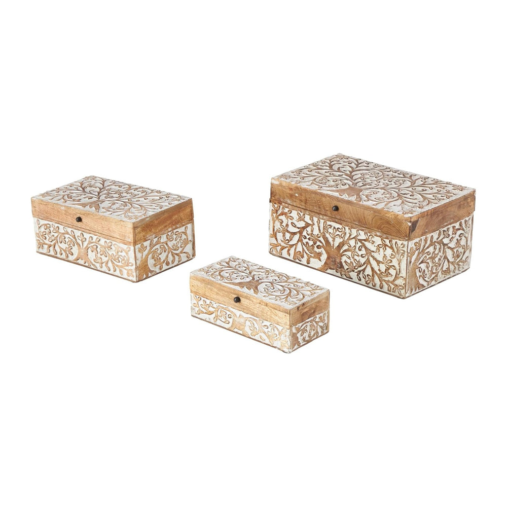 Deco 79 Mango Wood Floral Decorative Box Decorative Keepsake Boxes with Hinge...