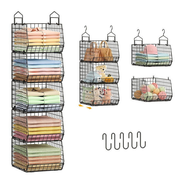 Deeper 4'' Design 5 Tier Foldable Hanging Closet Organizer and Storage,Wire