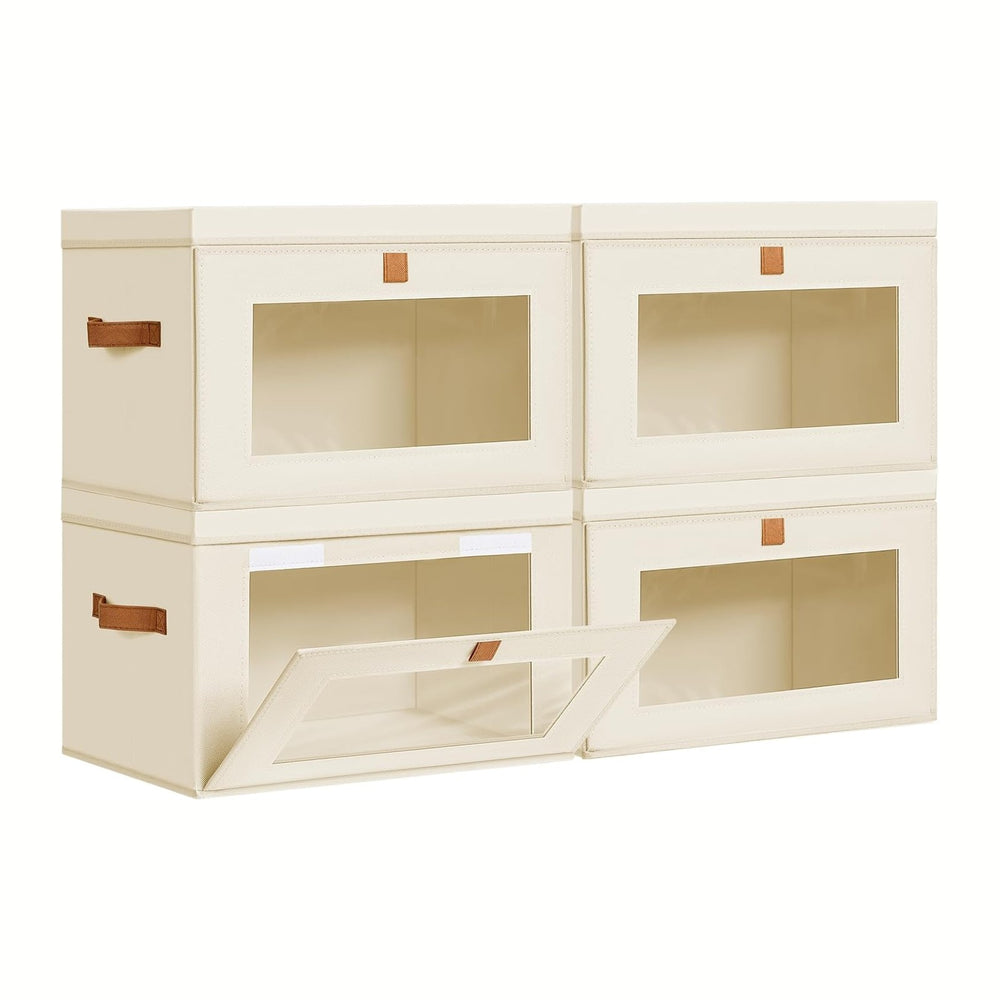 DIMJ Storage Bins with Lids - 4 Pack Large Fabric Closet Organizer with Windo...
