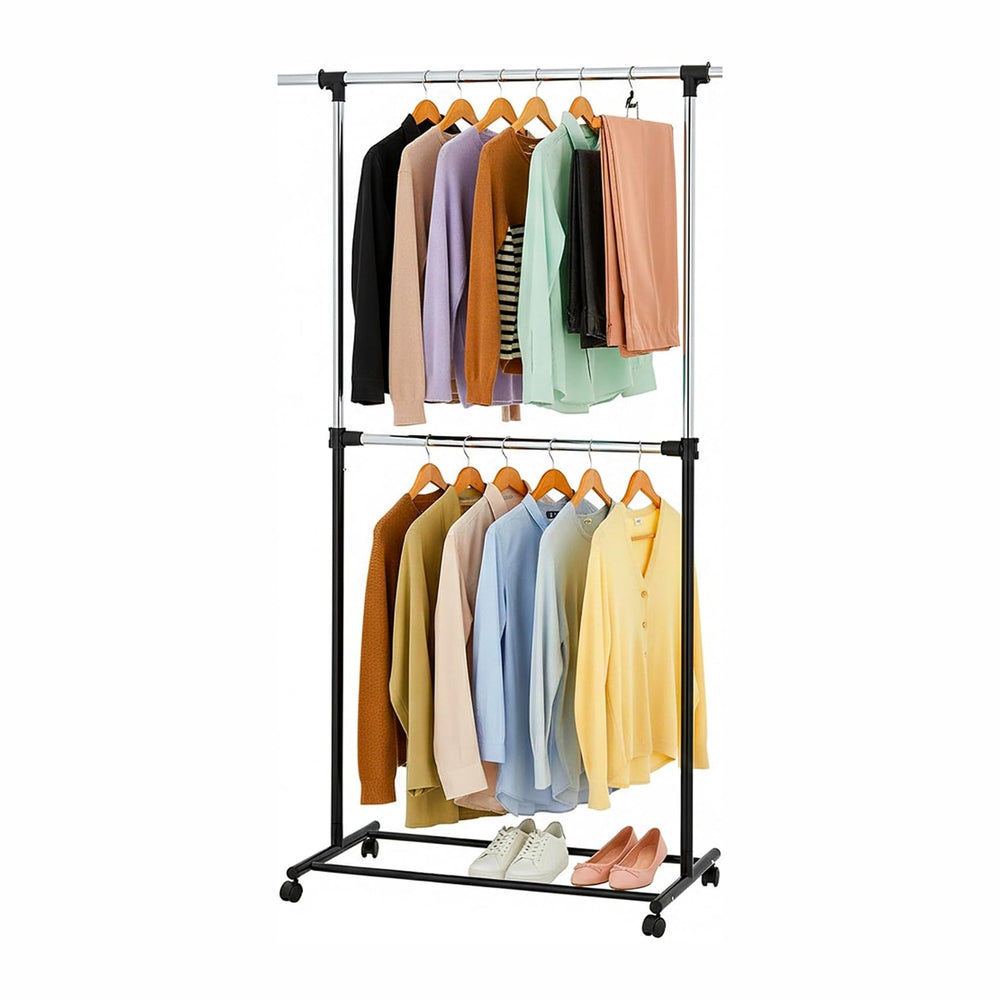 Displays By Jack Double Rail Clothes Rack, Adjustable Rolling Garment Rack on...